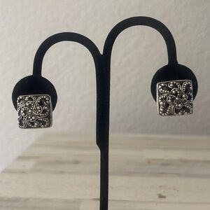 Vintage Lois Hill Silver Scroll Caviar Bead Stud Earrings.